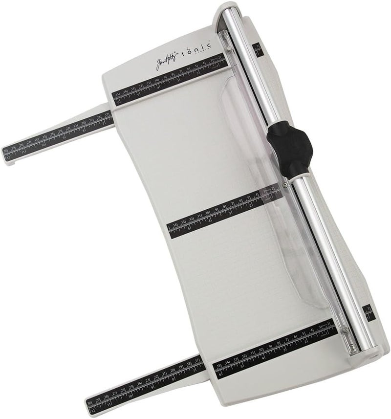 TONIC STUDIOS Paper Cutter Tool - Rotary Trimmer for Scrapbooking, Cardstock, Vinyl, Photos - 12.5 Inch Cutting Length with Extendable Ruler and Grid Lines, White - Image 3